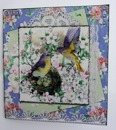 Spring Birdsong 14 6 x 6 Card Front with Toppers and Sentiments, Lilac/Green/Peach by Sharon Wilson
