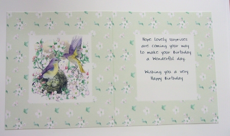 Spring Birdsong 14 6 x 6 Card Insert with Pale Green/White Floral Background, Blank by Sharon Wilson