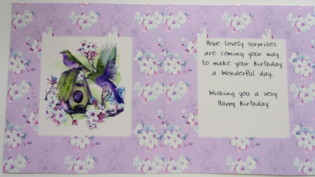 Spring Birdsong 15 5 x 5 Card Insert with Lilac/White Floral Background, Blank by Sharon Wilson