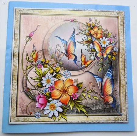 Flowers and butterfly 6x6 by Sharon Wilson