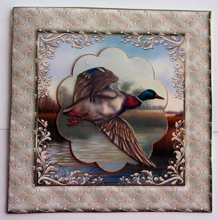 Duck in flight 6x6 by Sharon Wilson