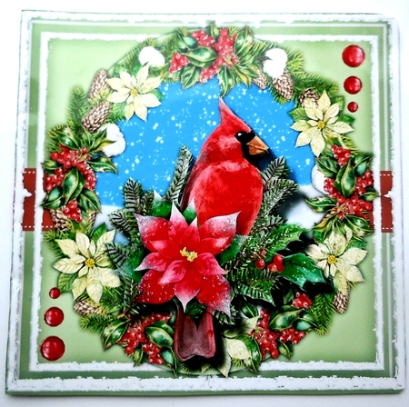 Beautiful  Cardinal and Poinsettias by Sharon Wilson
