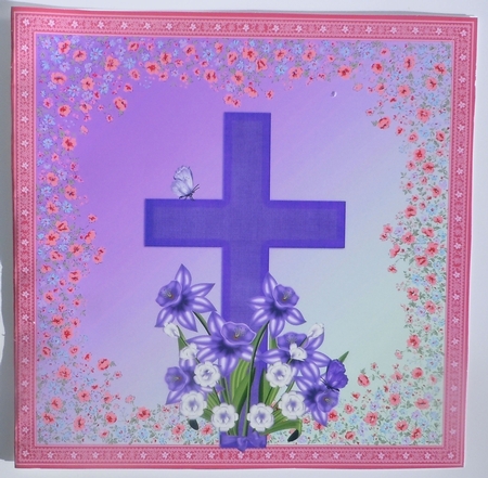 3 Purple floral cross card front/toppers  by Sharon Wilson