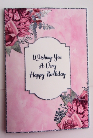 Pink & Silver Roses Quick Birthday Card by Sharon Wilson