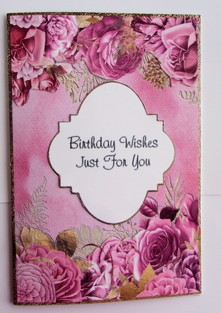 Pink & Gold Roses Quick Birthday Card by Sharon Wilson