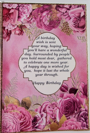 Pink & Gold Roses Quick Birthday Card by Sharon Wilson
