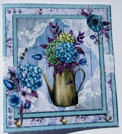 Spring Garden 9: Hydrangeas & Lace 5 x 5 Cut & Fold Card with Sentiments, Blue/Green by Sharon Wilson