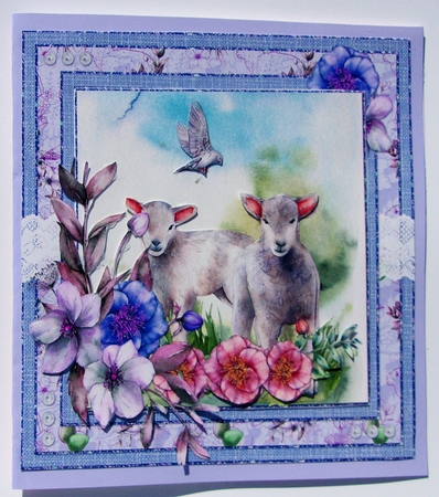 Spring Garden 14: Spring Lambs/Floral 6 x 6 Card Front with Toppers and Sentiments, Lilac by Sharon Wilson