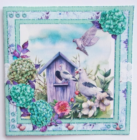 Spring Garden 11: Doves/Floral 6 x 6 Card Front with Topper and Sentiments, Yellow/Blue by Sharon Wilson