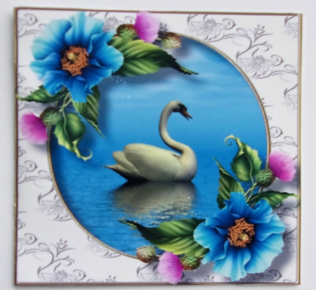 Gorgeous Swan With Blue Poppies 8x8 by Sharon Wilson