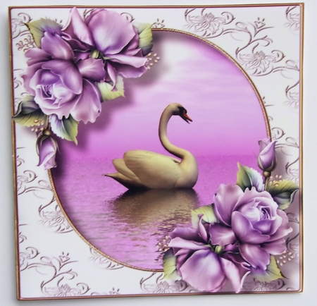 Gorgeous Swan With Porcelain Roses 8x8 by Sharon Wilson