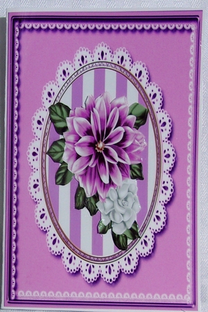 pretty lilac and white flowers on lace bracket card by Sharon Wilson