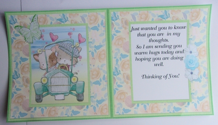 Cute Kittens 6: Couple in Car 5 x 5 Card Insert with Yellow/Blue Floral Background, Blank by Sharon Wilson