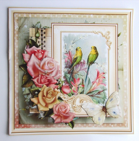 Roses and birds 7x7 by Sharon Wilson