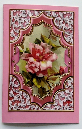 Pink Rose Ornate Diamond 7x5inch Picture Card Front Frame by Sharon Wilson