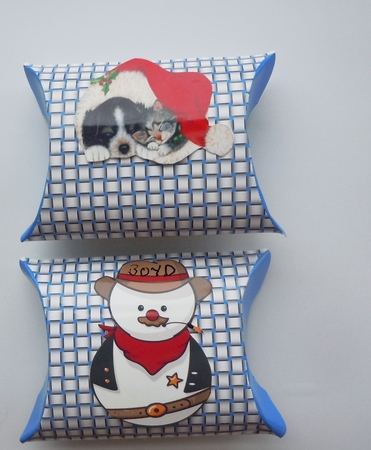 Mini Pillow Boxes - Weave - White & Blue by Sharon Wilson