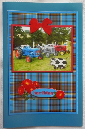 Tractor on Blue Plaid Birthday A4 by Sharon Wilson