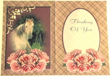Pink Roses and Horse Thinking of You Insert by Sharon Wilson