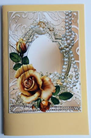 Gold Rose, Pearls & Shimmering Frame Oval Pyramid by Sharon Wilson