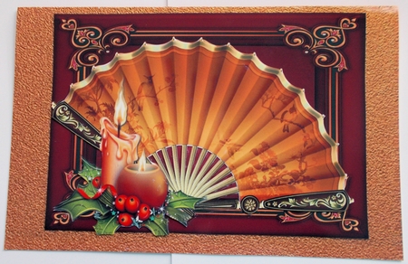 Golden Christmas Candles & Fan by Sharon Wilson