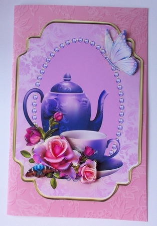 Lilac Tea Time Card Front by Sharon Wilson