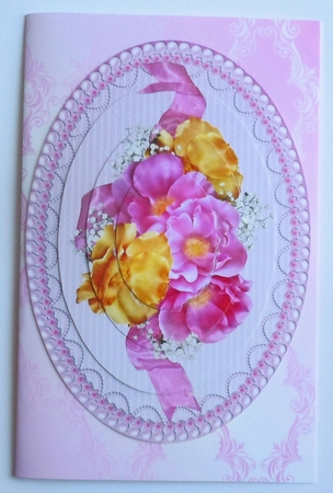 Pink & Yellow Roses on Pearl & Lace - Oval Pyramid by Sharon Wilson