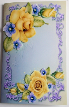 Beautiful Big Yellow Rose's with Little Blue Flowers A4 by Sharon Wilson