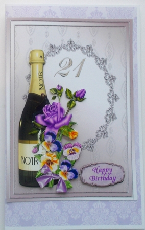 Champagne and Flowers 21st Birthday Decoupage Card by Sharon Wilson