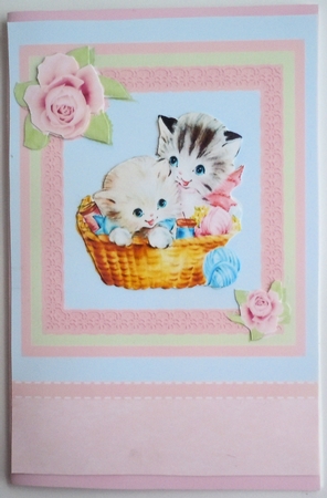 Cute Kittens in a Basket Card Front with Decoupage by Sharon Wilson