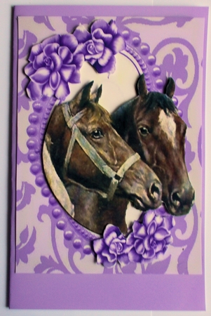 Horses in Bead Frame with Lilac Flowers by Sharon Wilson