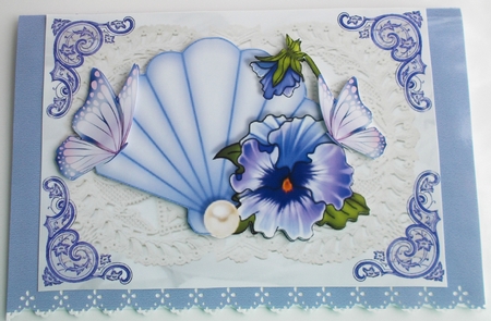 Fan with Pearl and Purple Pansies on Lace by Sharon Wilson