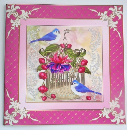 Fushia Flowers and Blue Birds Topper and Insert by Sharon Wilson