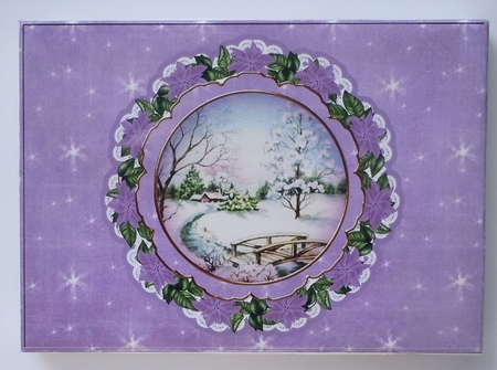 Lilac Snowscene Christmas Ddoily 7x5 Presentation Box m Kit by Sharon Wilson
