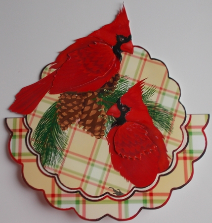 Over the Edge Rocker Cardinals and Tartan Decoupage Card by Sharon Wilson