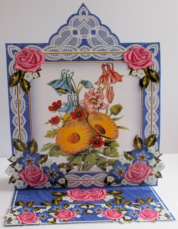 Blue Bouquet Lace Top Easel Card & Envelope Kit by Sharon Wilson