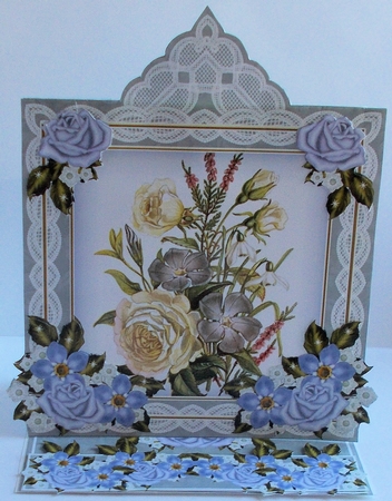 Blue Bouquet2 Lace Top Easel Card & Envelope Kit by Sharon Wilson