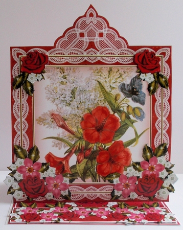 Red Hibiscous Lace Top Easel Card & Envelope Kit by Sharon Wilson