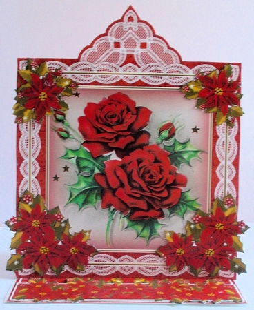 Christmas Roses Lace Top Easel Card & Envelope Kit by Sharon Wilson