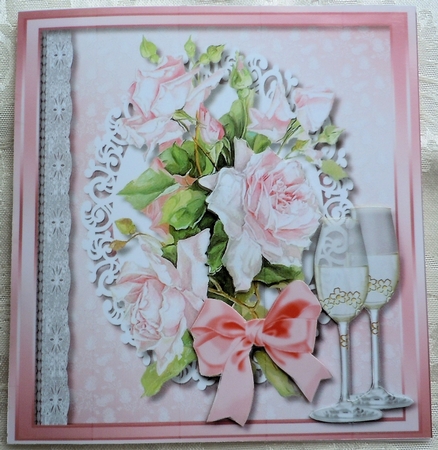 Beautiful Pink French Roses on a Lace Mat  by Sharon Wilson