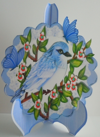 Pretty Blue Bird with Flowers & Butterflies Plate & Stand by Sharon Wilson