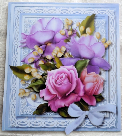 Beautiful Lilac Roses on Celtic Lace  by Sharon Wilson