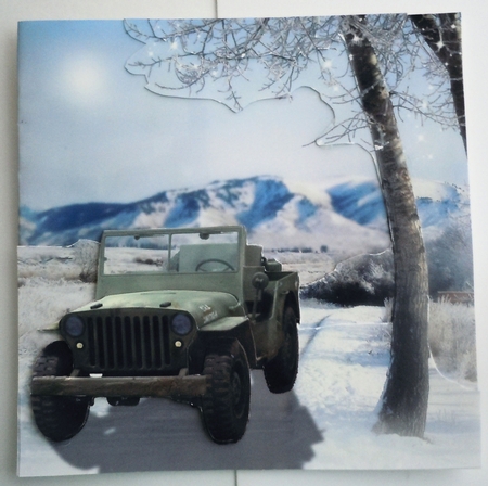 On the Road - Winter - 4 Wheel Drive Fun Jeep + Insert & Tag by Sharon Wilson