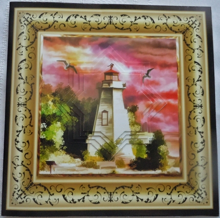 Lighthouse at Sunset 6x6 Card with Pyramid by Sharon Wilson