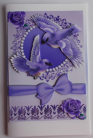 Pretty Lilac Birds in Flight with Roses and Bow by Sharon Wilson