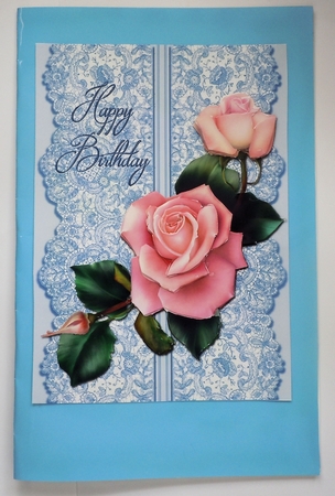 Roses on Lace - Pale Pink on Blue - Birthday by Sharon Wilson