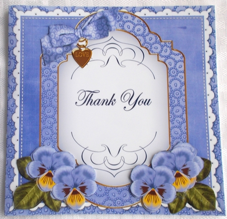Blue Pansy Thank You Fancy 7in Decoupage Topper by Sharon Wilson