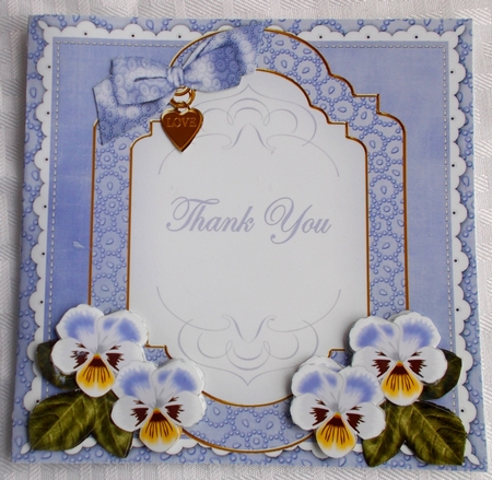 Pale Blue Pansy Thank You Fancy 7in Decoupage Topper by Sharon Wilson