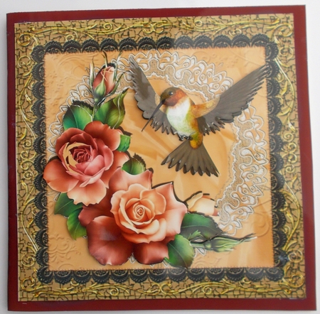 Hummingbird and Roses 1 Card Front by Sharon Wilson