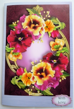 Vibrant Pansies on Golden Frame A5 by Sharon Wilson