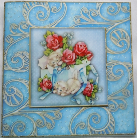Vintage Kittens in Bleu Frame & Roses by Sharon Wilson